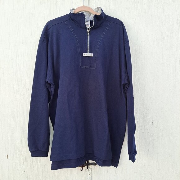 Vintage Navy Blue Champion 1/4 Zip Pullover XL - Picture 1 of 5